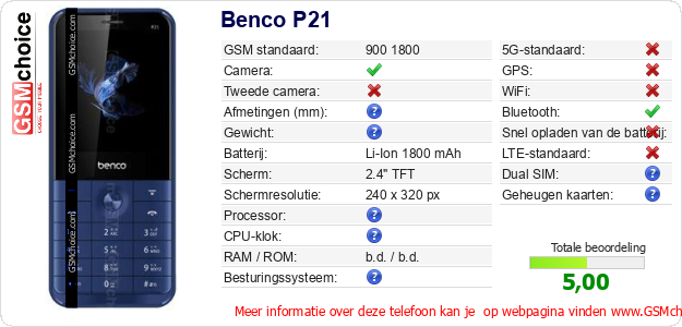 Benco P21 Technische gegevens 