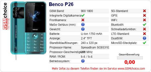 Benco P26 technische Daten Benco P26 technische Daten