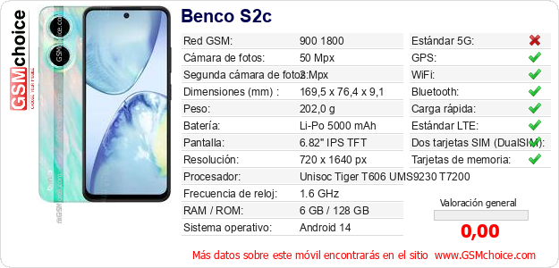 Benco S2c Datos técnicos del móvil Benco S2c Datos técnicos del móvil