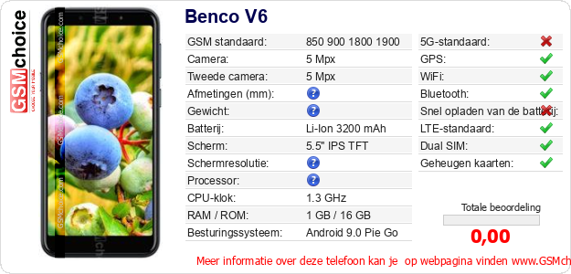 Benco V6 Technische gegevens 