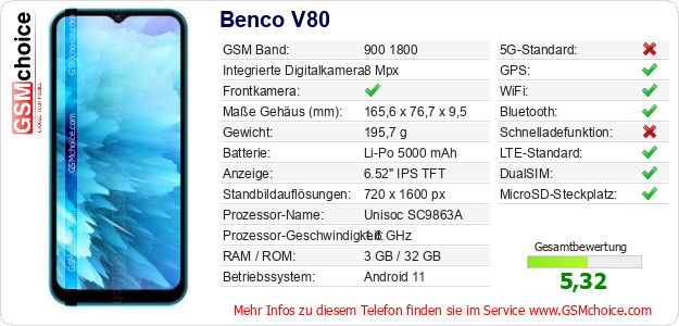 Benco V80 technische Daten Benco V80 technische Daten