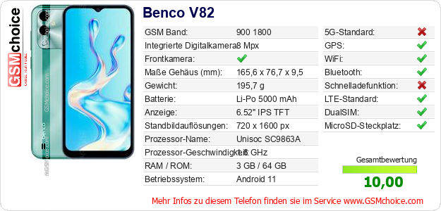 Benco V82 technische Daten Benco V82 technische Daten