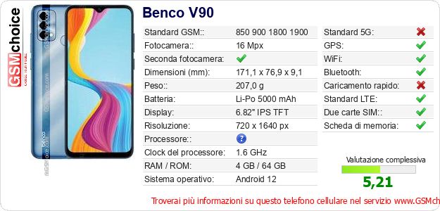Benco V90 Dati tecnici di telefono cellulare Benco V90 Dati tecnici di telefono cellulare