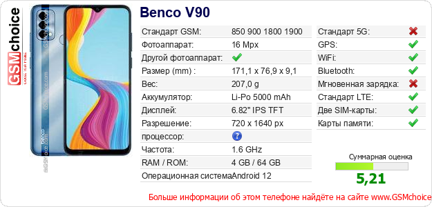 Benco V90 Технические данные телефона Benco V90 Технические данные телефона