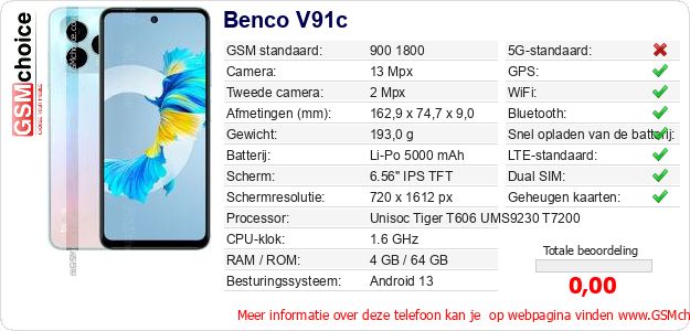 Benco V91c Technische gegevens 