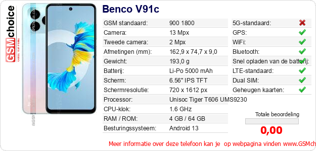 Benco V91c Technische gegevens 