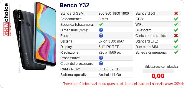 Benco Y32 Dati tecnici di telefono cellulare Benco Y32 Dati tecnici di telefono cellulare