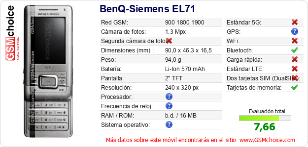 BenQ-Siemens EL71 Datos técnicos del móvil 