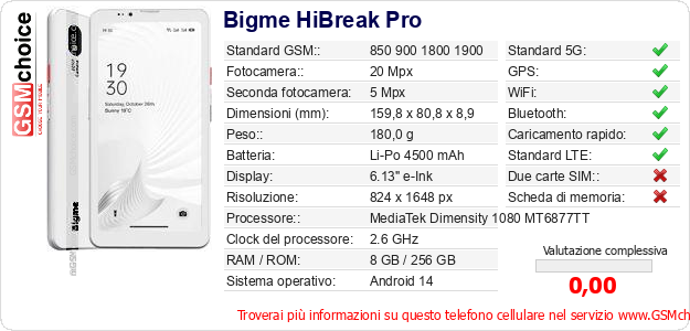 Bigme HiBreak Pro Dati tecnici di telefono cellulare 