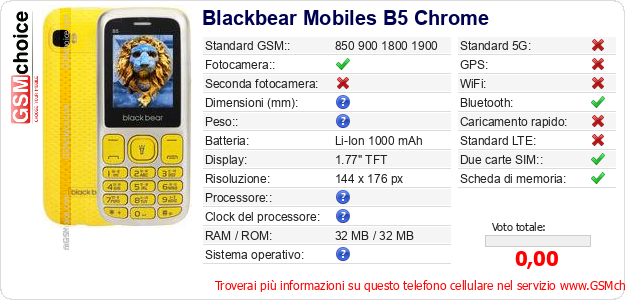 Blackbear Mobiles B5 Chrome Dati tecnici di telefono cellulare Blackbear Mobiles B5 Chrome Dati tecnici di telefono cellulare