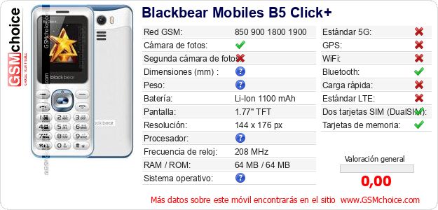 Blackbear Mobiles B5 Click+ Datos técnicos del móvil 