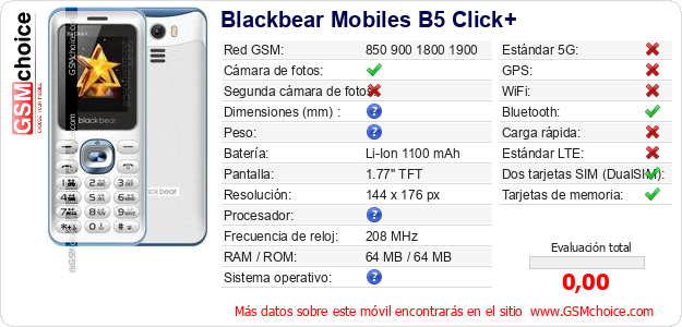 Blackbear Mobiles B5 Click+ Datos técnicos del móvil 