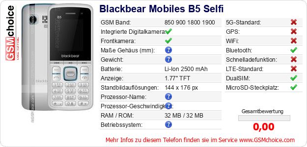 Blackbear Mobiles B5 Selfi technische Daten Blackbear Mobiles B5 Selfi technische Daten