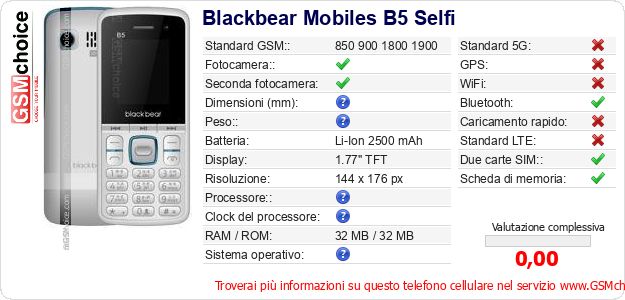 Blackbear Mobiles B5 Selfi Dati tecnici di telefono cellulare Blackbear Mobiles B5 Selfi Dati tecnici di telefono cellulare
