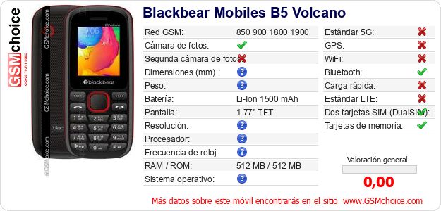 Blackbear Mobiles B5 Volcano Datos técnicos del móvil Blackbear Mobiles B5 Volcano Datos técnicos del móvil