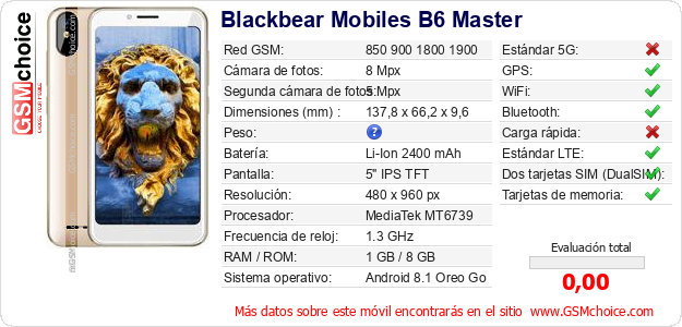 Blackbear Mobiles B6 Master Datos técnicos del móvil Blackbear Mobiles B6 Master Datos técnicos del móvil