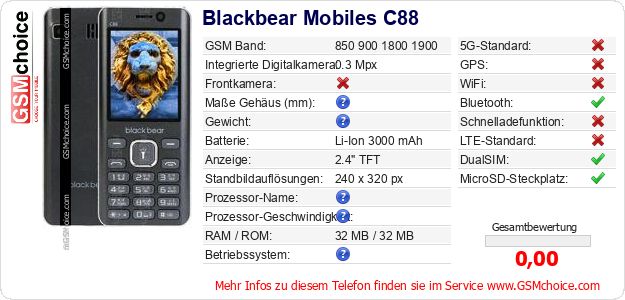 Blackbear Mobiles C88 technische Daten Blackbear Mobiles C88 technische Daten