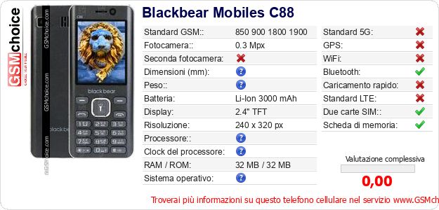 Blackbear Mobiles C88 Dati tecnici di telefono cellulare Blackbear Mobiles C88 Dati tecnici di telefono cellulare