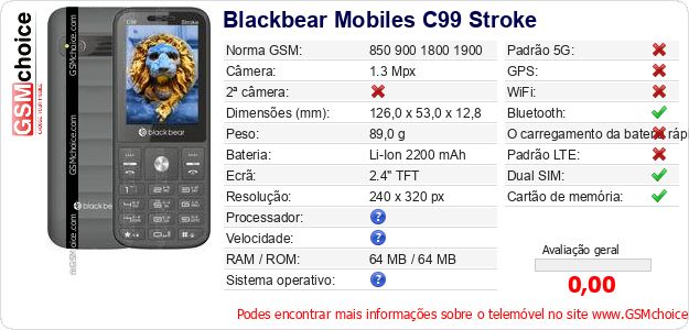 Blackbear Mobiles C99 Stroke Especificações técnicas do telemóvel Blackbear Mobiles C99 Stroke Especificações técnicas do telemóvel