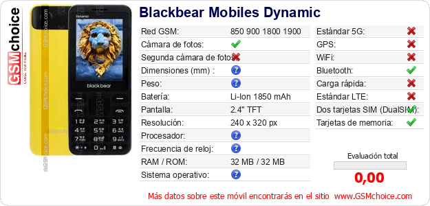 Blackbear Mobiles Dynamic Datos técnicos del móvil Blackbear Mobiles Dynamic Datos técnicos del móvil
