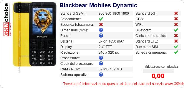 Blackbear Mobiles Dynamic Dati tecnici di telefono cellulare 