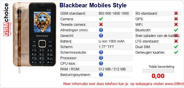 Blackbear Mobiles Style Technische gegevens Blackbear Mobiles Style Technische gegevens