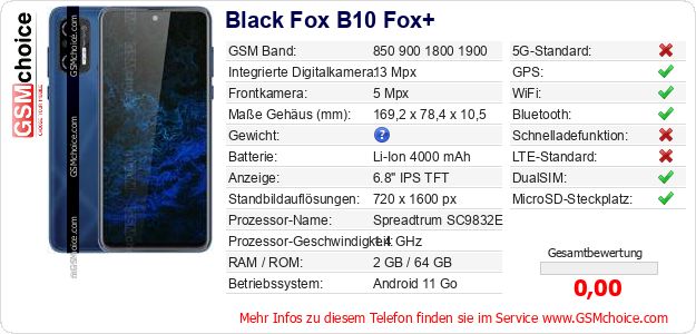 Black Fox B10 Fox+ technische Daten Black Fox B10 Fox+ technische Daten