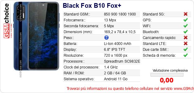 Black Fox B10 Fox+ Dati tecnici di telefono cellulare Black Fox B10 Fox+ Dati tecnici di telefono cellulare