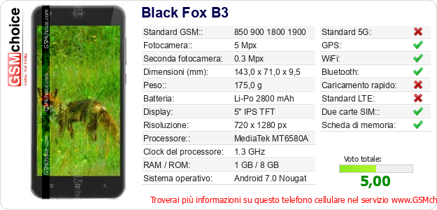Black Fox B3 Dati tecnici di telefono cellulare 