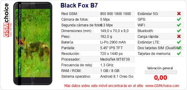 Black Fox B7 Datos técnicos del móvil Black Fox B7 Datos técnicos del móvil