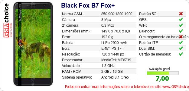 Black Fox B7 Fox+ Especificações técnicas do telemóvel 
