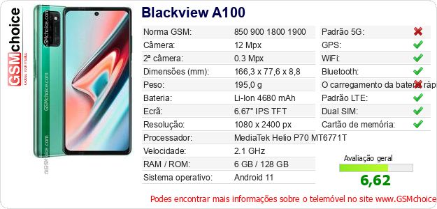 Blackview A100 Especificações técnicas do telemóvel Blackview A100 Especificações técnicas do telemóvel