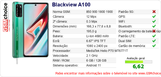 Blackview A100 Especificações técnicas do telemóvel Blackview A100 Especificações técnicas do telemóvel