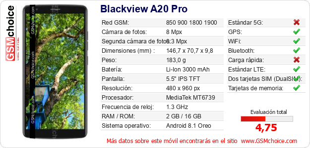 Blackview A20 Pro Datos técnicos del móvil 
