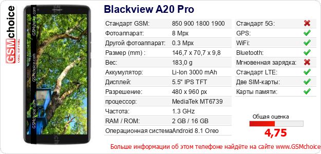 Blackview A20 Pro Технические данные телефона Blackview A20 Pro Технические данные телефона