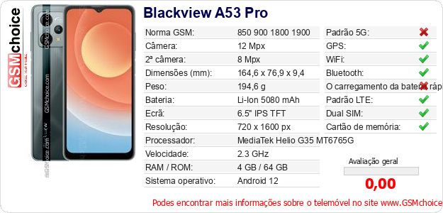 Blackview A53 Pro Especificações técnicas do telemóvel 