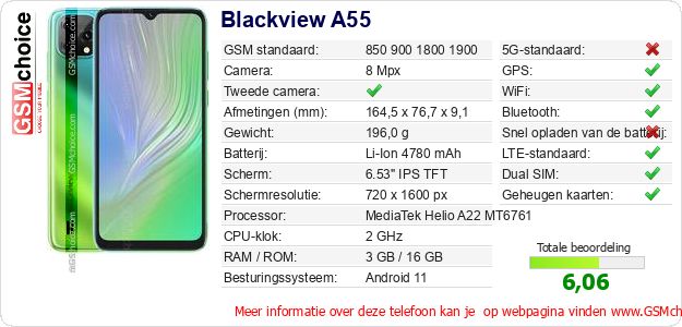 Blackview A55 Technische gegevens 