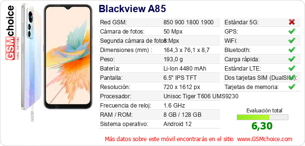 Blackview A85 Datos técnicos del móvil Blackview A85 Datos técnicos del móvil