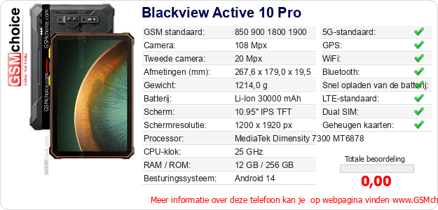 Blackview Active 10 Pro Technische gegevens  Blackview Active 10 Pro Technische gegevens