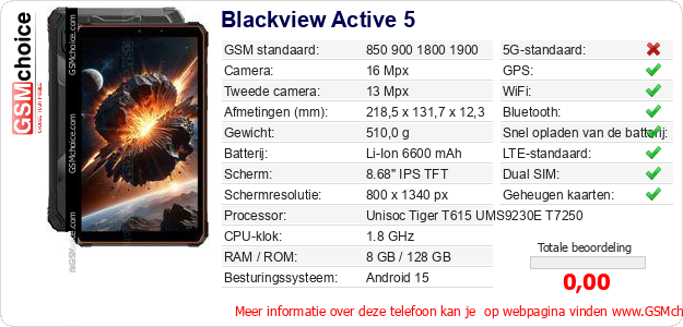Blackview Active 5 Technische gegevens Blackview Active 5 Technische gegevens