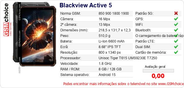 Blackview Active 5 Especificações técnicas do telemóvel 