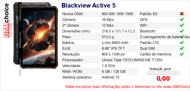 Blackview Active 5 Especificações técnicas do telemóvel 