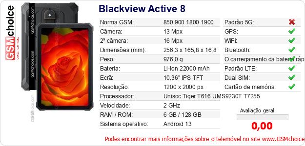 Blackview Active 8 Especificações técnicas do telemóvel 