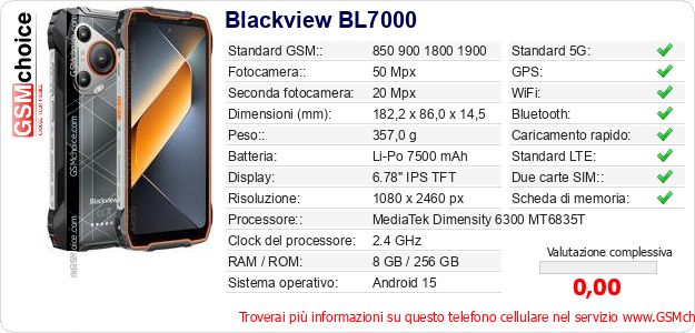 Blackview BL7000 Dati tecnici di telefono cellulare Blackview BL7000 Dati tecnici di telefono cellulare
