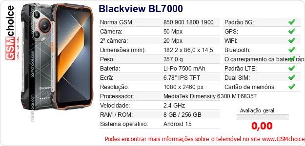 Blackview BL7000 Especificações técnicas do telemóvel Blackview BL7000 Especificações técnicas do telemóvel