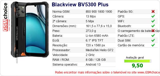 Blackview BV5300 Plus Especificações técnicas do telemóvel Blackview BV5300 Plus Especificações técnicas do telemóvel