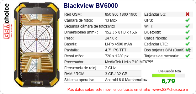 Blackview BV6000 Datos técnicos del móvil Blackview BV6000 Datos técnicos del móvil