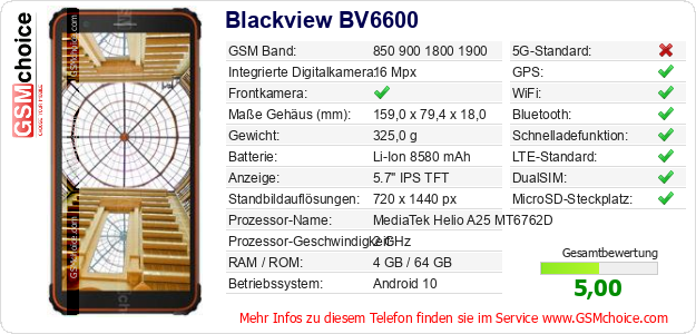 Blackview BV6600 technische Daten Blackview BV6600 technische Daten