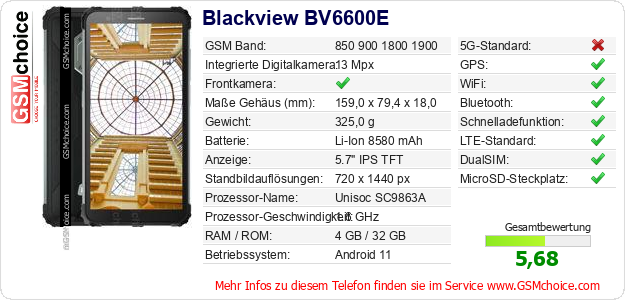 Blackview BV6600E technische Daten Blackview BV6600E technische Daten