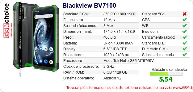 Blackview BV7100 Dati tecnici di telefono cellulare 